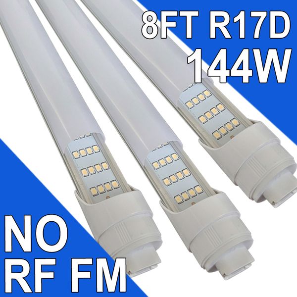R17D 8-футовая лампочка, 270 градусов, 4 ряда, замена светодиодов для люминесцентных светильников, T8 6000K, холодный белый, молочный покров, 85–265 В, двусторонний, вращающийся цоколь HO, США