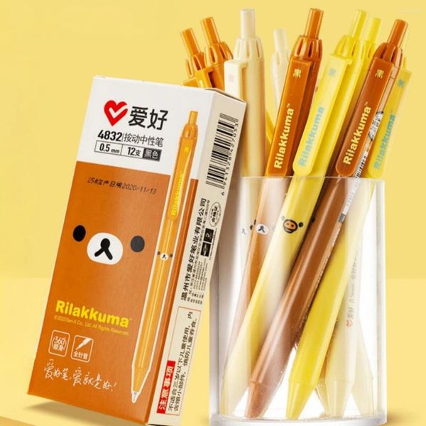 PCS/Lot Kawaii Japon Anime Rilakkuma Mekanik Jel Mürekkep Kalemleri Tüm İğne Nötr Kalem Sevimli Kırtasiye Okulu Yazma Malzemeleri