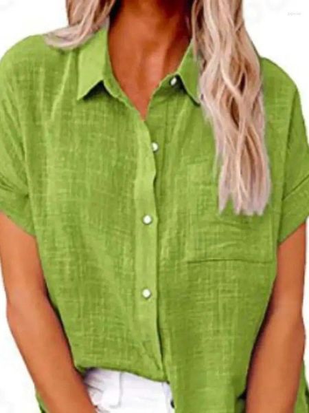 Женские блузки 2024, однотонная повседневная свободная хлопковая короткая рубашка с рукавами «летучая мышь»