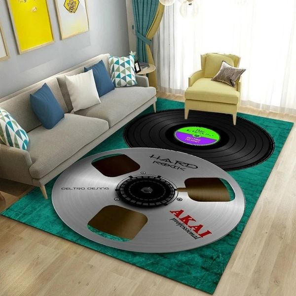 3d música clássica vintage vinil registro tapete quadrado para sala de estar quarto sofá decoração tapetes criança jogar antiderrapante tapete 240131