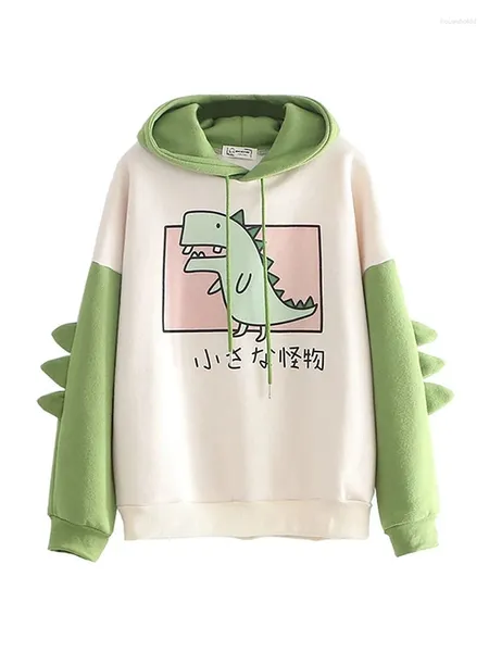 Damen Hoodies Dinosaurier Übergroßer Cartoon Hoodie Damenmode Sweatshirt Lässiger Druck Koreanischer Stil Verdicken Winter Dino Tops