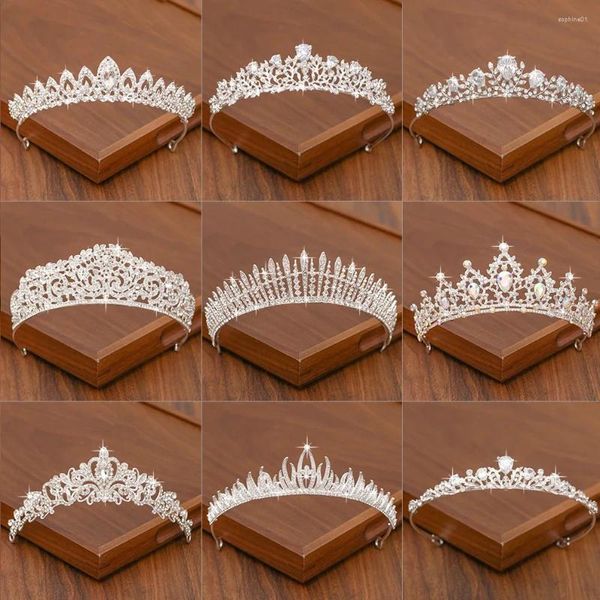 Copricapo color argento Corona da sposa e accessori per capelli tiara per le donne Strass di cristallo da sposa