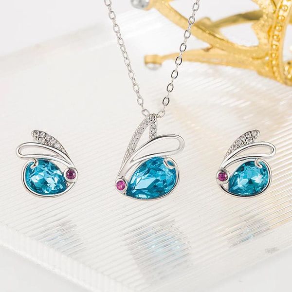 Collana di orecchini set di vendita ciondolo personalità femminile coniglio blu gioielli di cristallo per le donne