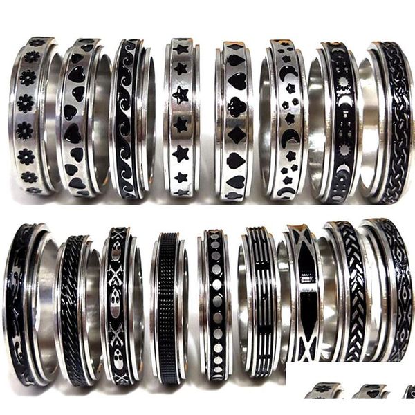 Bant halkaları 50pcs mti-stiller karışım döner paslanmaz çelik spin halkaları erkekler kadın spinner ring toptan dönme bant parmak partisi takılar dh2a5