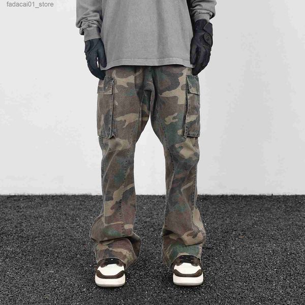 Calças de brim masculinas 2023 Camuflagem Micro Flare Calças Moda Streetwear Camo Cargo Calças para Masculino Slim Fit Calças Mulheres Baggy Roupas Casuais Q240202