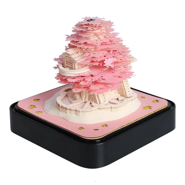 Omoshiroi bloco 3d bloco de notas 2024 calendário sakura tree house bloco de notas notas fofas pegajosas presente de ano de natal 240119