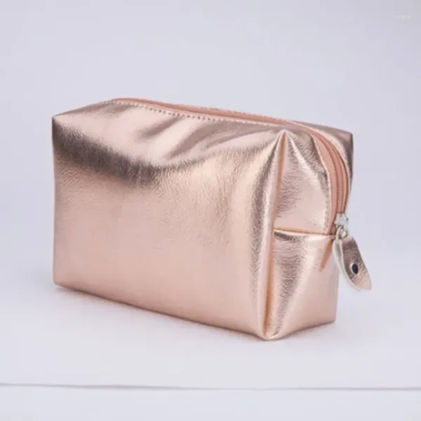 Kosmetiktaschen, Make-up-Tasche, goldfarben, Champagner, mit Reißverschluss, Aufbewahrung, Reise-Organizer, metallische Farbe, weiches PU-Leder, wasserdicht