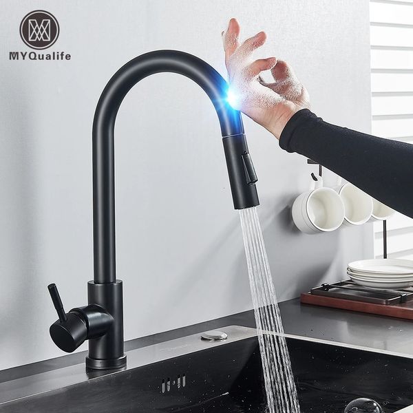 Herausziehbarer Sensor Schwarz Küchenarmatur Sensitive Touch Control Wasserhahn Mixer für Küche Touch Sensor Küchenmischbatterie 240122