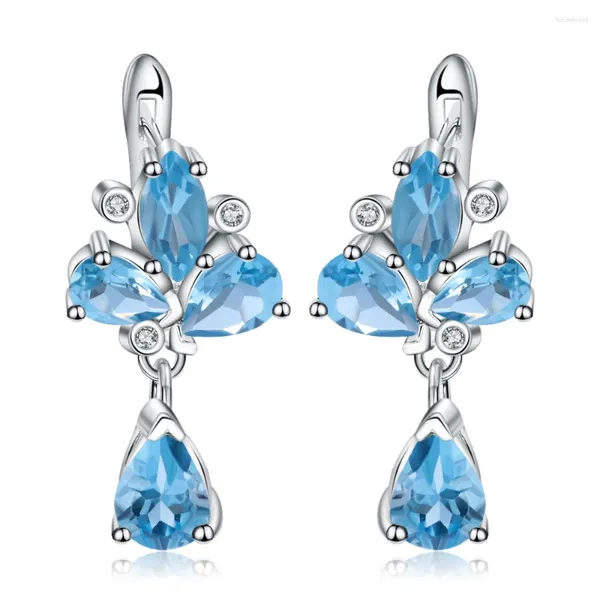 Brincos pendurados gem's ballet 925 prata esterlina flor 6.69ct natural suíço azul topázio pedra preciosa gota para mulheres jóias finas