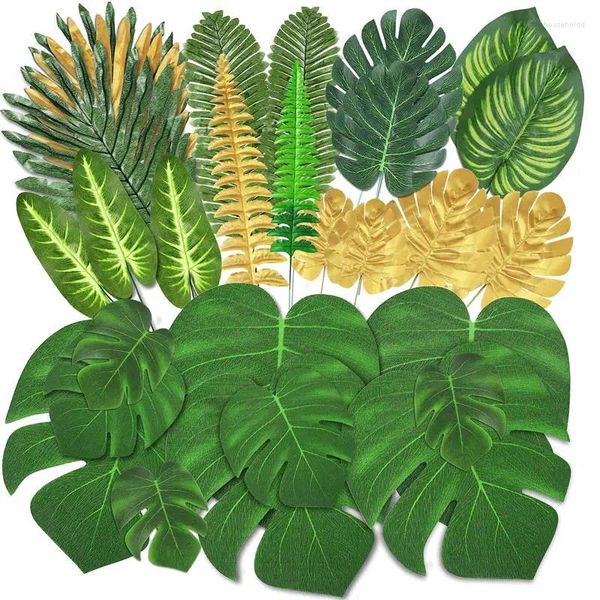 Fiori decorativi Foglie di tartaruga artificiale Decorazioni di palme tropicali in oro verde per decorazioni per feste di compleanno in spiaggia hawaiana Piante finte