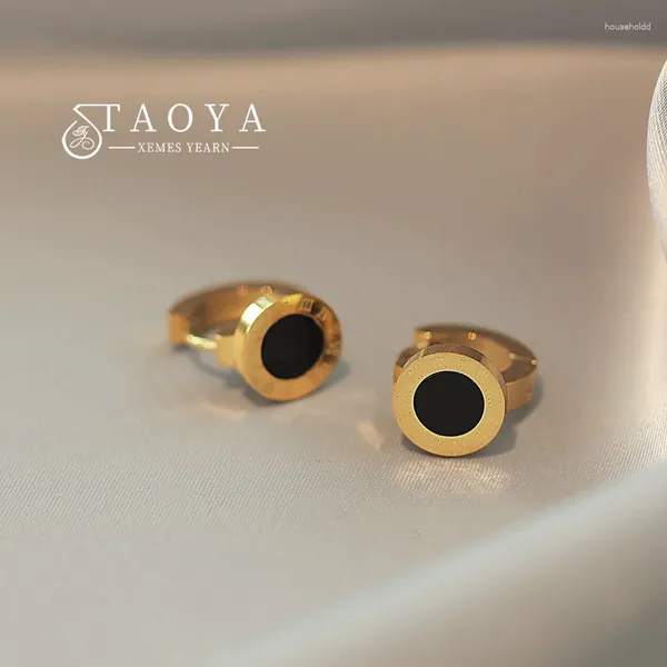 Brincos pendurados 2024 design clássico preto romano redondo aço inoxidável cor dourada fivela de orelha moda jóias para mulheres fadeless
