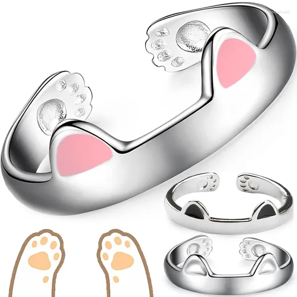 Cluster-Ringe 2 Stück süße Katze für Frauen Mädchen verstellbare Ohren Pfote Tier Fingerring Paar Cartoon kleines Kätzchen Haustier Geschenk Schmuck