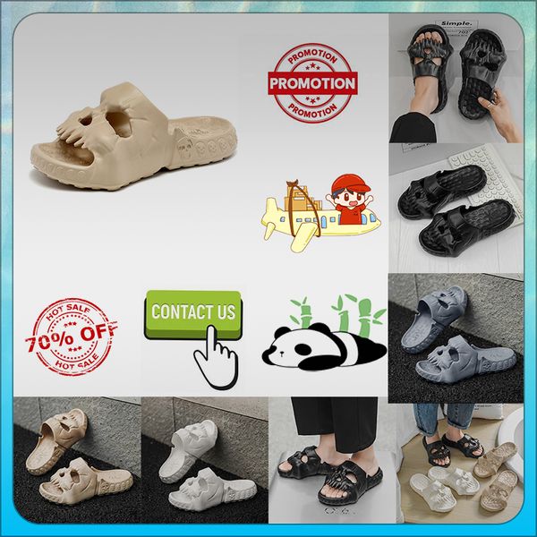 Designer Casual Platform Skeleton Head Funny One Drag Hausschuhe Damen Leichte, verschleißfeste, atmungsaktive Leder-Gummi-Sandalen mit weichen Sohlen, flacher Sommer