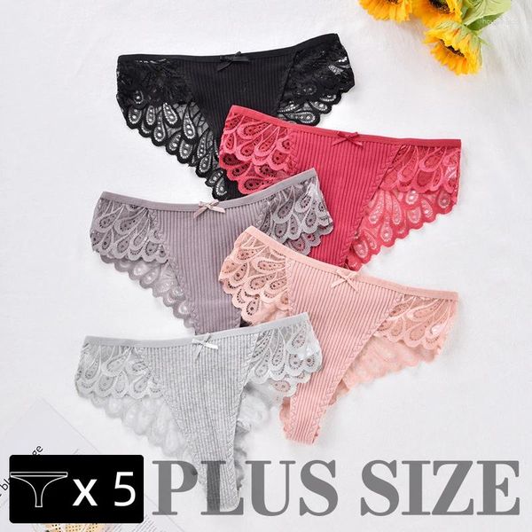 Mutandine da donna 3/5 pezzi Donna Plus Size Perizoma in cotone sexy G-String Biancheria intima Slip femminili a vita bassa Mutande da donna Tinta unita