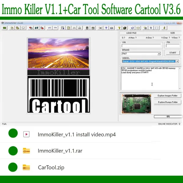 Killer V1.1 Software per strumenti per auto Cartool V3.6 è il software per pulire i file dell'airbag, rimuovere ed eliminare l'antifurto Immo