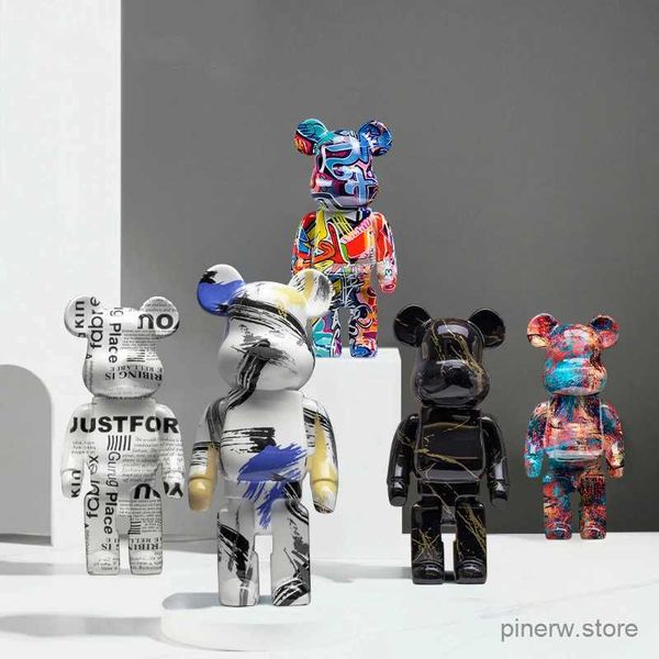Figuras de brinquedo de ação coloridas graffiti bearbrick figuras urso estátua de tijolo urso violento resina ornamento acessórios de mesa luxo sala de estar decoração de casa