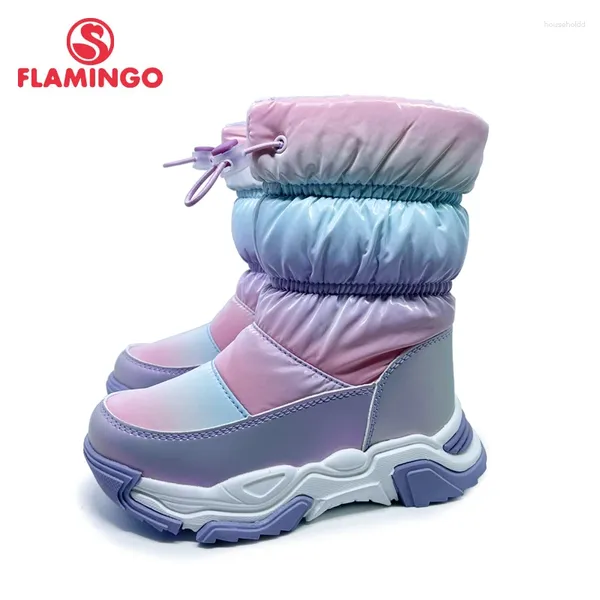 Сапоги с изображением фламинго, зимняя шерстяная теплая обувь, нескользящая детская обувь высокого качества для снега, размер 28-33, 232D-Z31-4120