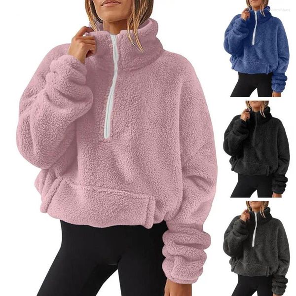 Felpe con cappuccio da donna Felpa tinta unita Felpa da donna a maniche lunghe accogliente in peluche double face con supporto per l'autunno freddo