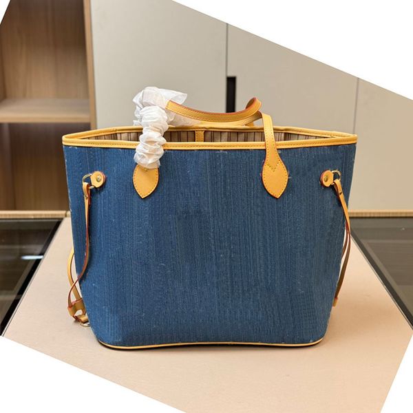 Mitteleinkaufstasche Denim Canvas Einkaufstasche Frauen Einkaufstaschen Designer Handtasche mit Brieftaschen Modebrief Innen Reißverschluss Tasche Hochwertiges Kupplungsbeutel