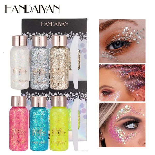 3 colori set multifunzionale crema glitter per occhi unghie capelli corpo viso glitter gel flash paillettes sciolte crema festival glitter deco 240123