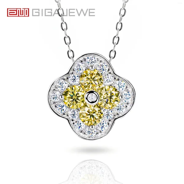 Correntes Gigajewe Moissanite Quatro Folhas Trevo Redondo NovaColor 18k Branco Banhado A Ouro Prata Conjunto Pingente Colar Mulher Menina Presente