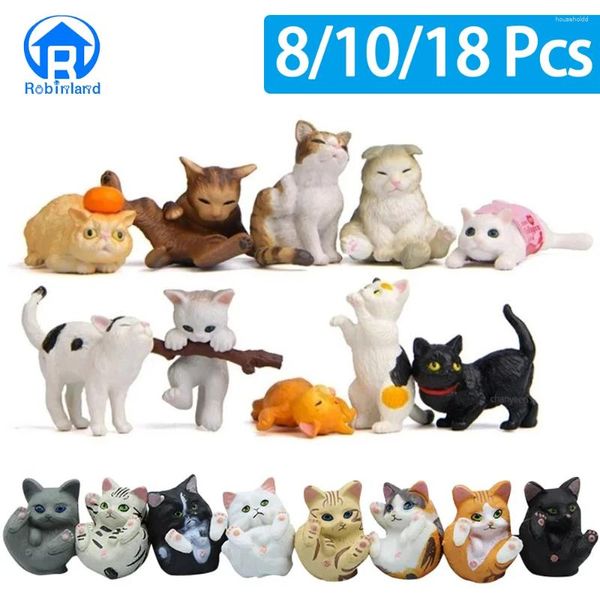 Estatuetas decorativas 8/10/18 peças enfeites em miniatura de gato fofo modelo de gatinho presentes para crianças mesa de aniversário carro jardim decoração de casa