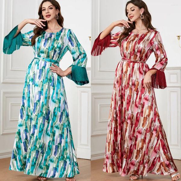 Ethnische Kleidung Dubai Muslim Abaya Frauen Quasten Kleid Marokko Eid Ramadan Party Türkei Abayas Langarm bodenlangen Dess Vestdios Robe