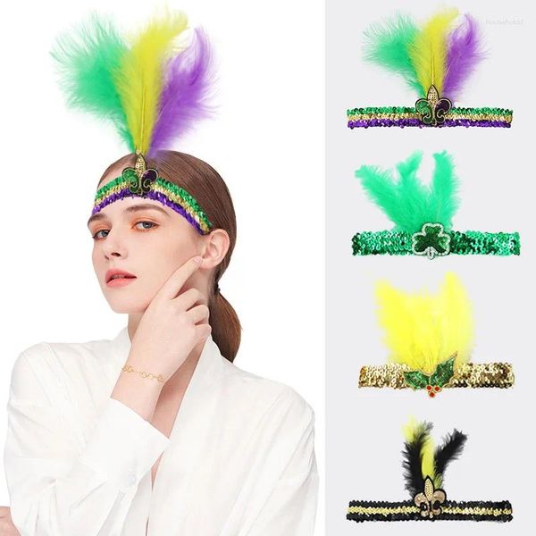 Máscaras de festa lantejoulas headband amarelo verde e roxo pena headdress wildling para festival de mardi gras no brasil