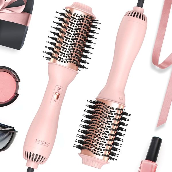 LANDOT Hot Hair Blow Dryer Brush: Upgraded Plus 2.0 Hot Air Brush One-Step Haartrockner Styler und Volumizer 4 in 1 zum Trocknen, Glätten, Locken und Volumen verleihendem Haar