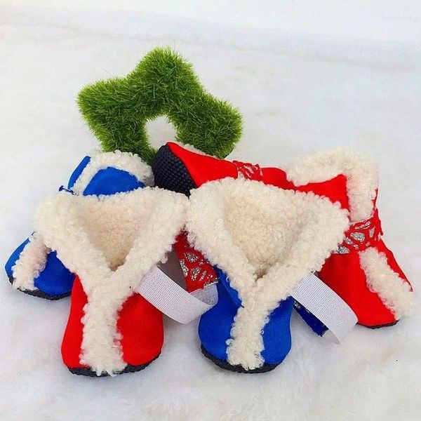 Abbigliamento per cani Prodotto per animali domestici 4 pezzi/set Scarpe invernali Stivali da neve da pioggia antiscivolo per cuccioli impermeabili Natale addensato