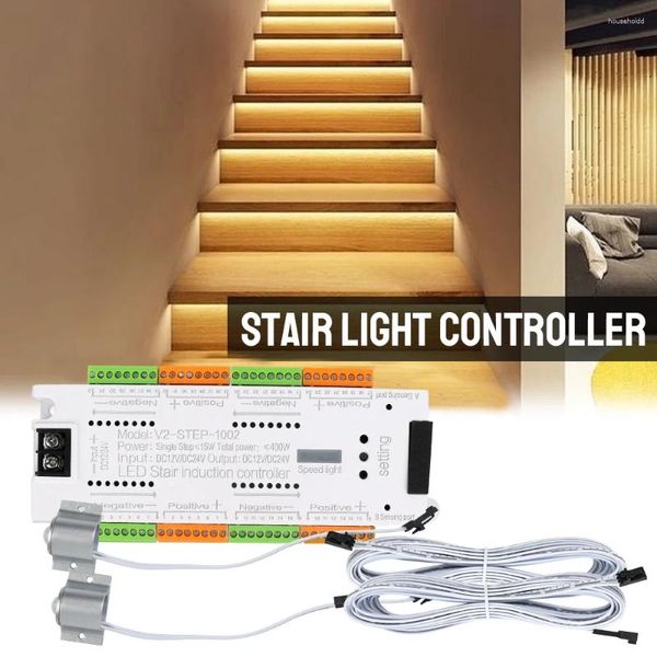 Controladores Stair Light Controller Kit Automatic Stairway Lighting Indoor DC 12V 24V para escadas Tira flexível LED Sensor de movimento 32 canais