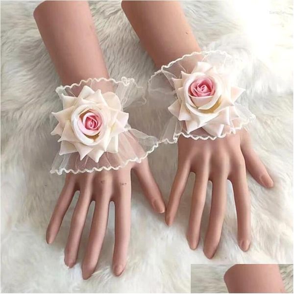 Ginocchiere a gomito Polsino in pizzo con fiore rosa gotico Maniche a mano eleganti Polsini dolci eleganti per le donne Accessori per feste per ragazze Drop Del Ot6Hl