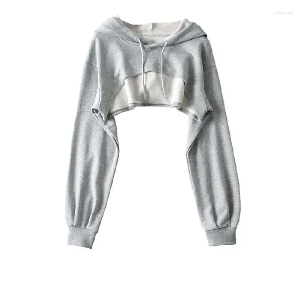 Hoodies femininos início outono verão curto hoodie picante menina irregular exposto umbigo ultra mangas compridas pulôver cordão outwear