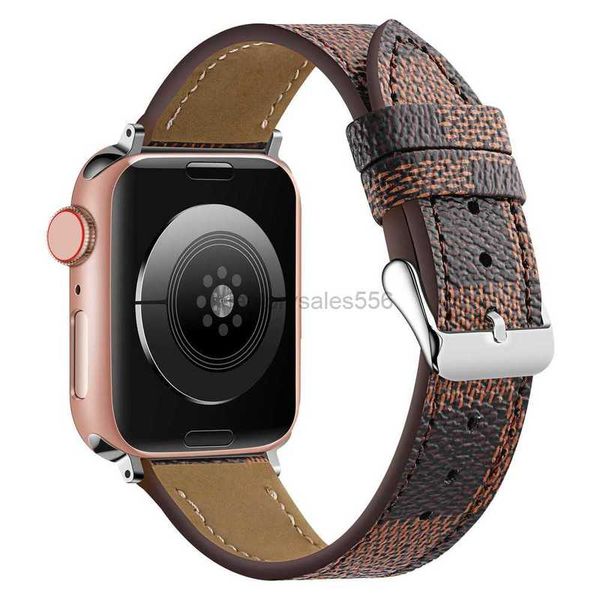 Designer Black Square L Flower pulseiras para Apple Watch Band 41mm 42mm 40mm 44mm IWatch 7 6 5 4 Bandas PU Couro Pulseira Pulseira Carta Impressa Série iWatch Atacado