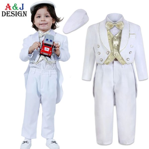 Smoking per ragazzi Battesimo Vestito Bambino Classico Battesimo Vestito Infantile Matrimonio Bambino Festa formale Bambini Chiesa Jacquard Coda 6 PZ 240119