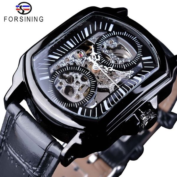 Forsining 2018 Orologio traforato con display nero Lancette bianche Orologi automatici da uomo con design a due piccoli cerchi unici Top Brand Luxu313t