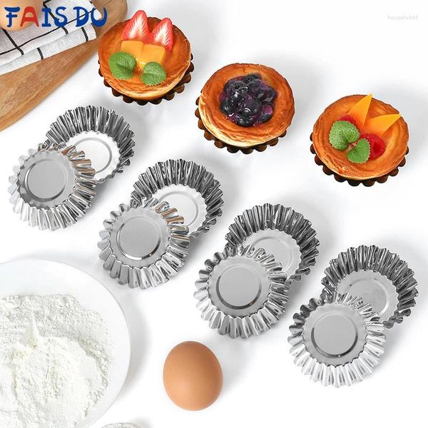 Moldes de cozimento Fais du 10 pcs reutilizável tart molde de aço inoxidável cupcake cookie pudim torta molde muffin copo ovo cozinha ferramentas de pastelaria