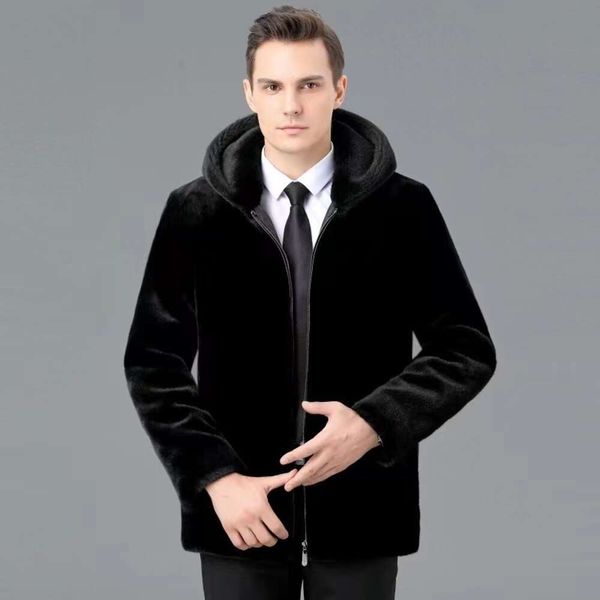 Haining jaqueta de couro genuíno para homens inverno casaco de pele de vison alta designer final pais roupas comprimento médio quente koxd