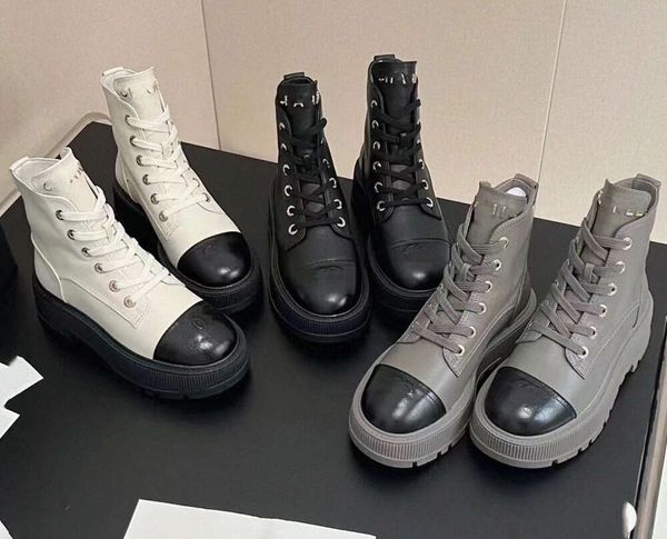 Stazione europea di alta qualità 2024 nuove scarpe alte di pelle bovina primo strato legate testa tonda suola spessa scarpe moda casual marea stivali Martin