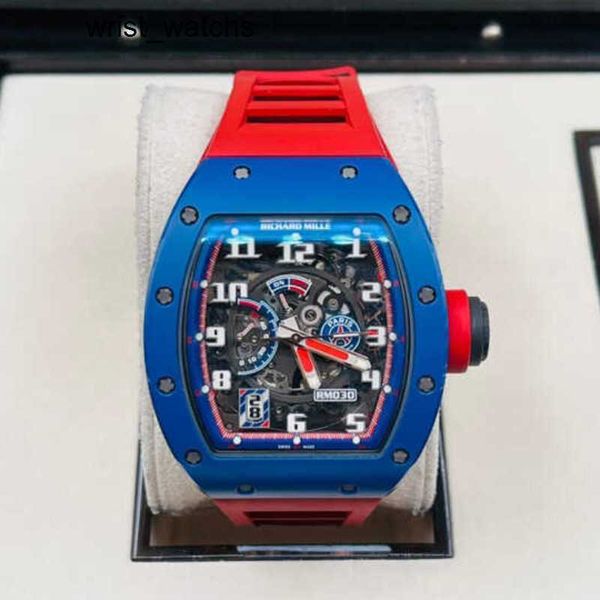Damenuhr RM Armbanduhr Richardmilli Armbanduhr RM030 Serie RM030 Blaue Keramikseite Rotes Paris Limited-Zifferblatt 42,7 * 50 mm Komplettset