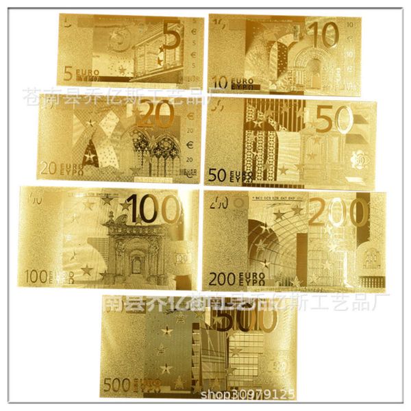 Diğer oyuncaklar 7 8pcs Hatıra Notları 24K Altın Kaplama Dolar Euro Sahte Para Hediyeleri Koleksiyon Antik Banknot USD Para Birimi Oyuncak 221111DT87