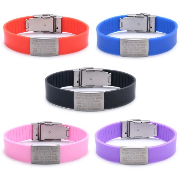 Armbänder benutzerdefinierte Kinder id Armband Kinder Gravure Identifikation Armbänder Baby SOS Armband Kids Jungen ID Sicherheit Silikon Armbänder