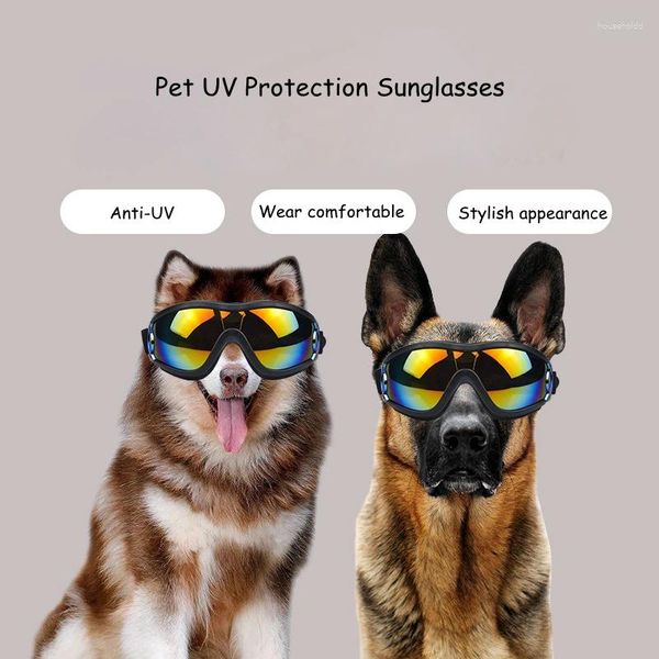 Abbigliamento per cani Occhiali regolabili per animali domestici Occhiali da sole Occhiali da sci Lenti per PC Telaio in PVC Anti-UV Sole per cani di taglia medio-grande EyeWear