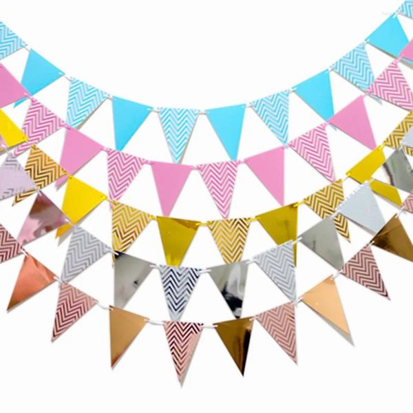 Decoração de festa 2m papel ouro prata bandeiras galhardete guirlanda banner para festivais de aniversário de casamento suprimentos de chá de noiva