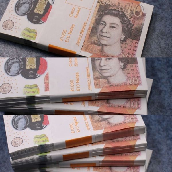 Dinheiro falso brinquedo engraçado realista UK LIBRAS copiar GBP BRITISH ENGLISH BANK 100 10 NOTAS perfeito para filmes publicidade social Me8472022BLNQ