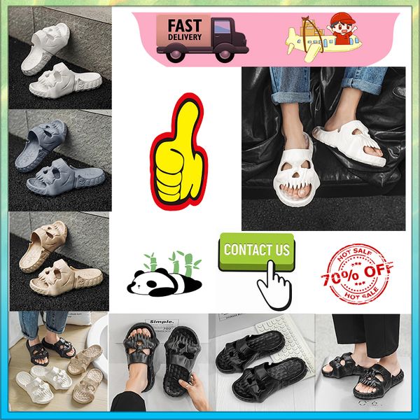 Designer Casual Skeleton Head Funny One Word Drag Hausschuhe Sommer Sliders Männer Frauen Regenbogen Slides Sandalen Sandalen weiche dicke Kissen Slipper Cloud Slide