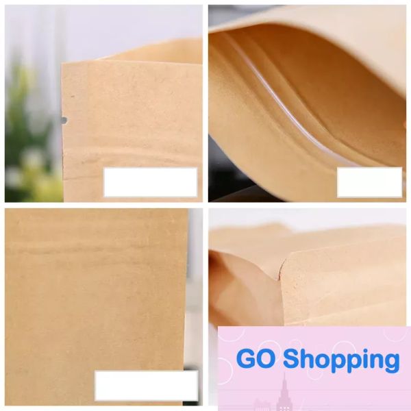 Clássico 26x19x8cm Suporte de grande capacidade papel kraft embalagem de alimentos bolsa zip lock presente doces cozimento lanches biscoito pacote de chá armazenamento sacos com vedação térmica