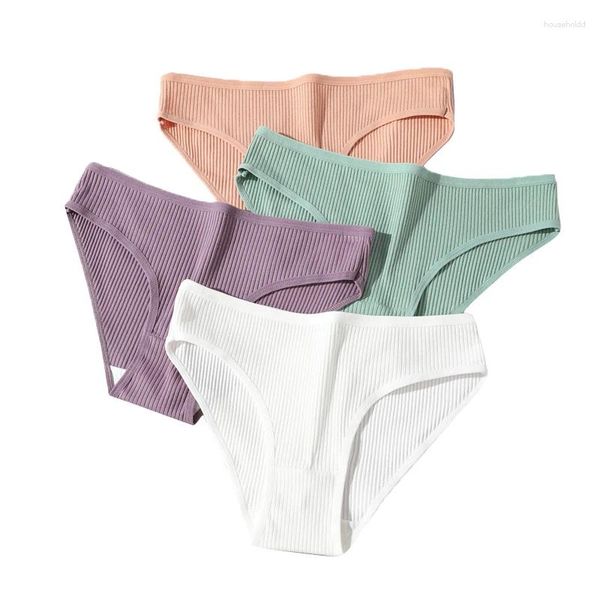 Mutandine da donna Alobee Slip in cotone a vita bassa a coste senza cuciture Bikini da donna Slip sportivo Intimo solido Ragazze Mutande traspiranti