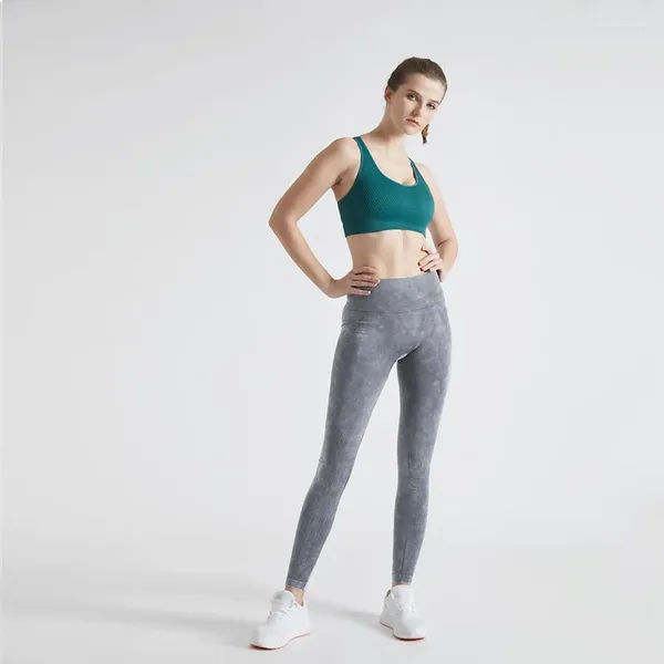 Aktive Sets Faux Denim Skinny Yoga 2 Stück Anzug Sport Set Frau Gym Leggings für Fitness Gewinde Doppel Schulter BH Kleidung