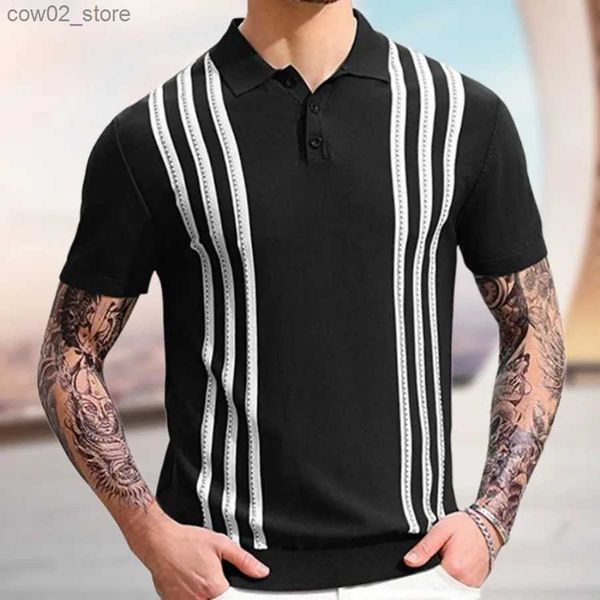 T-shirt da uomo 2024 Estate Uomo Abbigliamento Nuova manica corta a righe Maglieria Uomo Business Casual Polo Comfort Maglia risvolto Top T-shirt Uomo Q240201